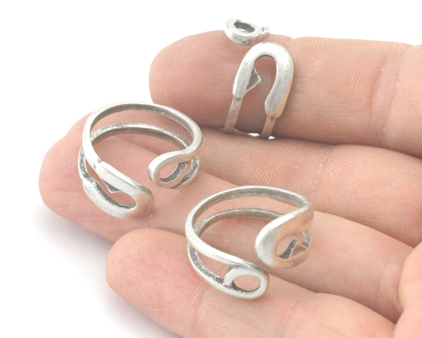 Safety pin Statement Adjustable Ring Antique silver plated brass (7 - 9US inner size) Oz4334