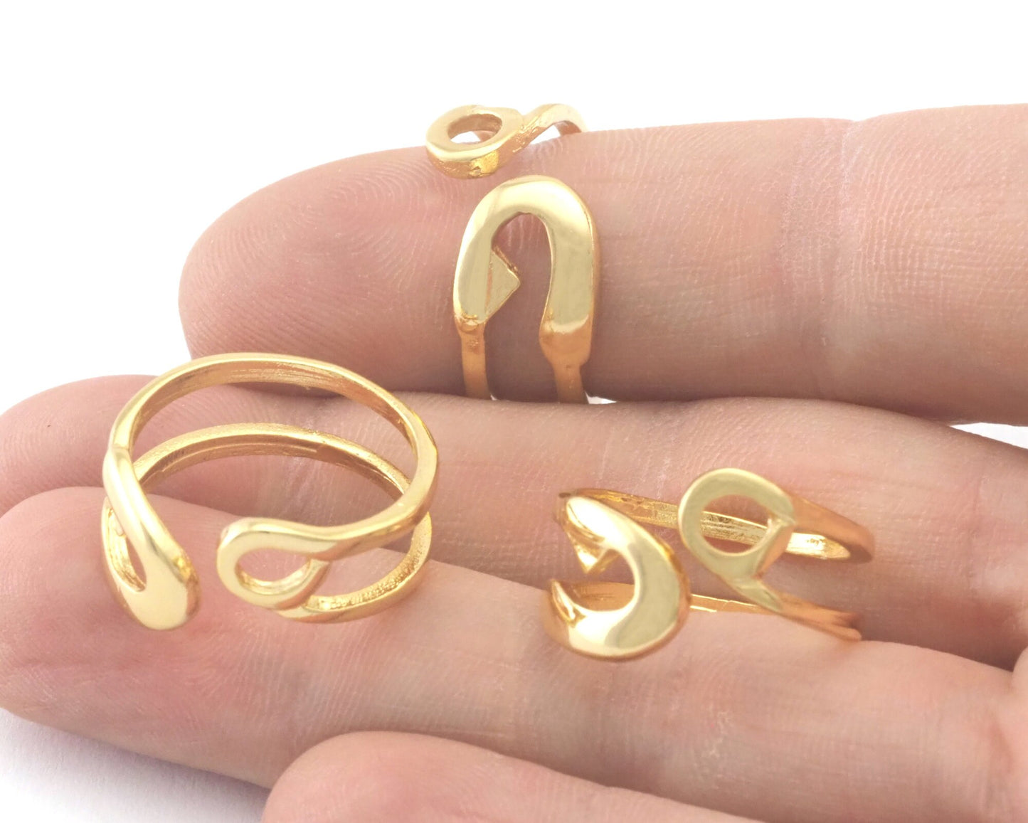 Safety Pin Statement Adjustable Ring Gold Plated Brass (7 - 9US inner size) 4334