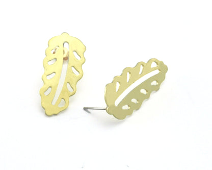 Leaf Earring Stud Post Raw Brass 30mm Earring Blanks 381