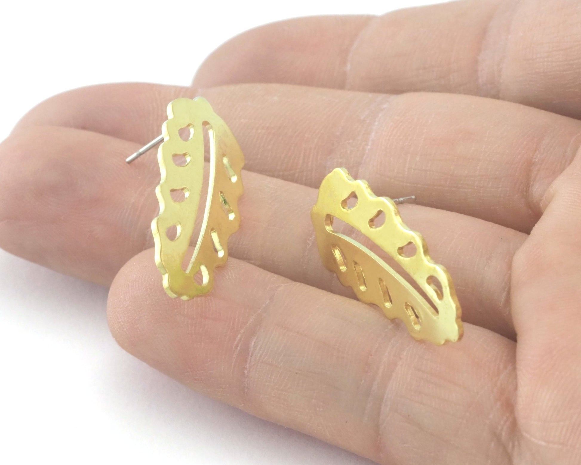 Leaf Earring Stud Post Raw Brass 30mm Earring Blanks 381