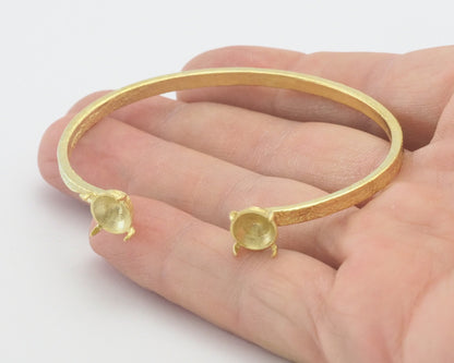 Textured cuff bezel blank base cone bracelet Raw brass (60mm inner size - Adjustable ) OZ4404