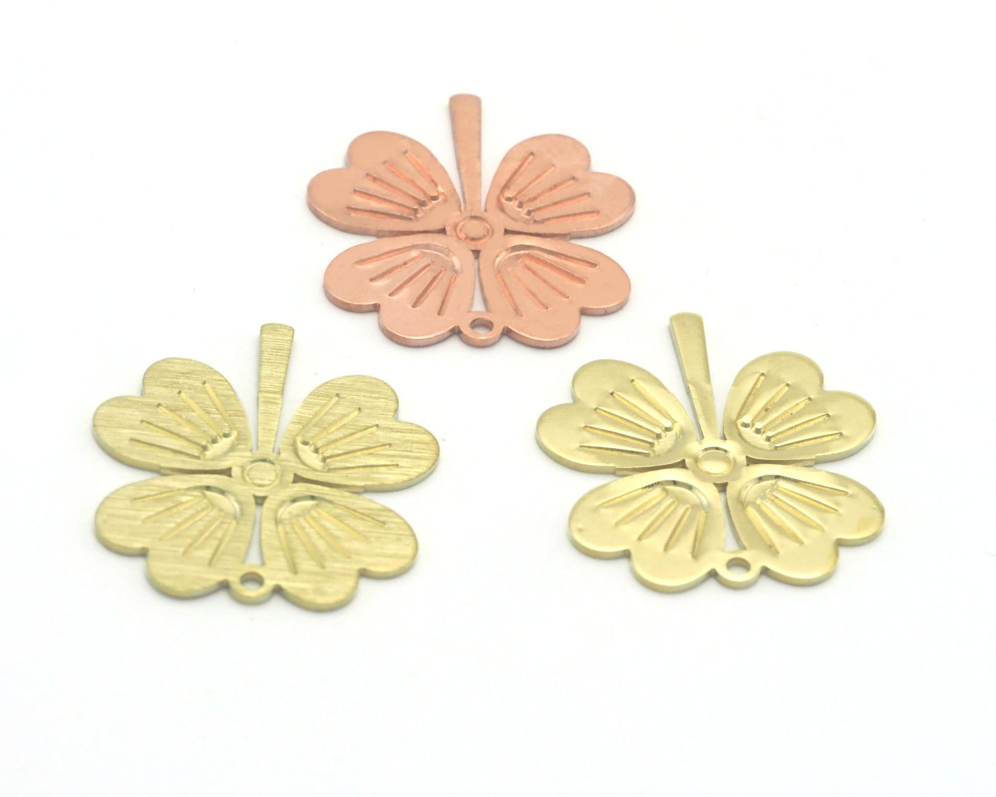 4 leaf clover charms Raw Brass -Raw Copper - Brass Brushed 36x32.5mm 4430-452