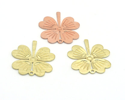 4 leaf clover charms Raw Brass -Raw Copper - Brass Brushed 27x25mm 4405