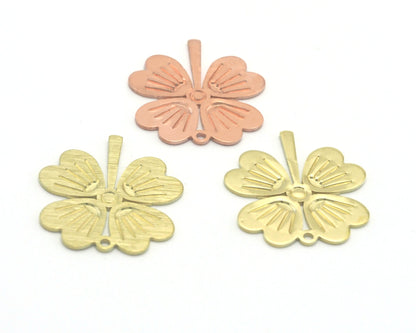 4 leaf clover charms Raw Brass -Raw Copper - Brass Brushed 21x19mm 4429-135