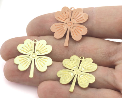 4 leaf clover charms Raw Brass -Raw Copper - Brass Brushed 36x32.5mm 4430-452