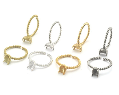 Oval Twisted Ring Base Adjustable Ring Bezel Raw Brass - Shiny silver - Antique silver - Shiny gold (8x6mm blank) OZ4398