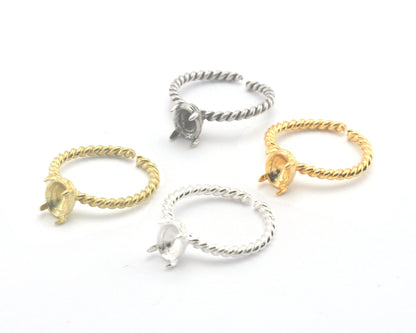 Oval Twisted Ring Base Adjustable Ring Bezel Raw Brass - Shiny silver - Antique silver - Shiny gold (8x6mm blank) OZ4398