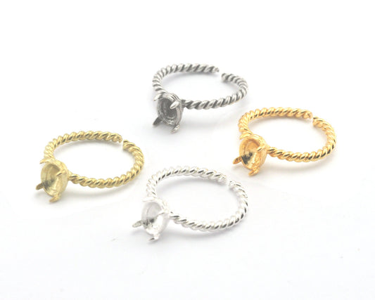 Oval Twisted Ring Base Adjustable Ring Bezel Raw Brass - Shiny silver - Antique silver - Shiny gold (8x6mm blank) OZ4398
