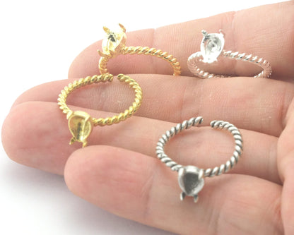 Pear Twisted Ring Base Adjustable Ring Bezel Raw Brass - Shiny silver - Antique silver - Shiny gold (8x6mm blank) OZ4399