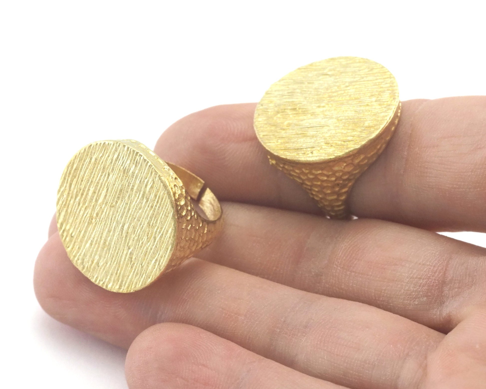 Hammered Adjustable brushed Signet Ring Blank - raw brass (17.5mm 7US inner size ) 24mm blank size OZ4409