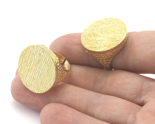 Hammered Adjustable brushed Signet Ring Blank - raw brass (17.5mm 7US inner size ) 24mm blank size OZ4409