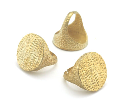 Hammered Adjustable brushed Signet Ring Blank - raw brass (17.5mm 7US inner size ) 24mm blank size OZ4409