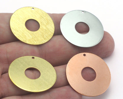 Round Circle Disc Tag Stamping Charms Raw Brass - Brushed Brass - Raw Copper - Stainless Steel 30mm 1 hole Findings S2