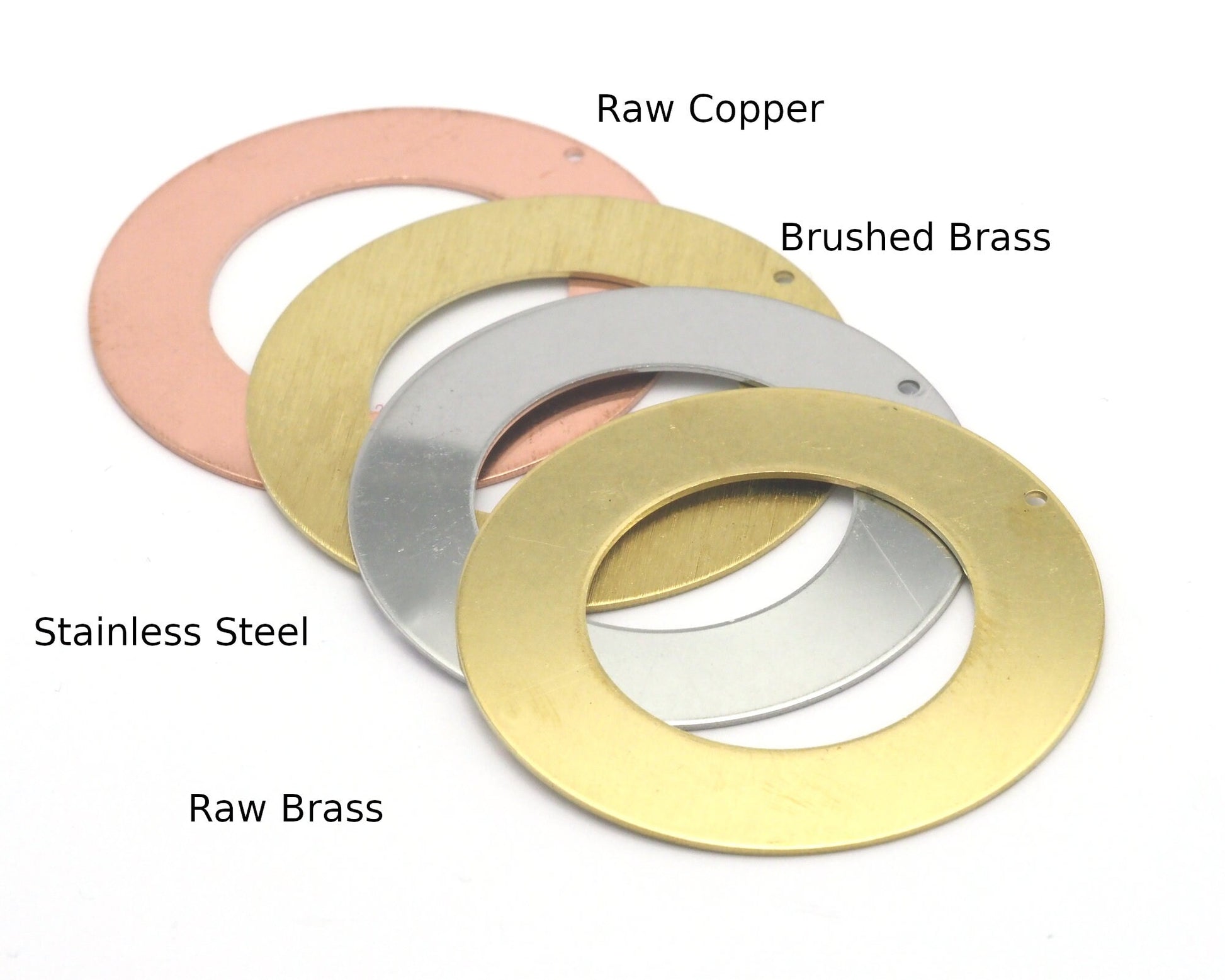 Round Circle Disc Tag Stamping Charms Raw Brass - Brushed Brass - Raw Copper - Stainless Steel 50mm 1 hole Findings S5