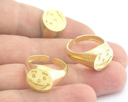 Smile Face Ring Adjustable Raw brass (7 - 9US inner size) 4395