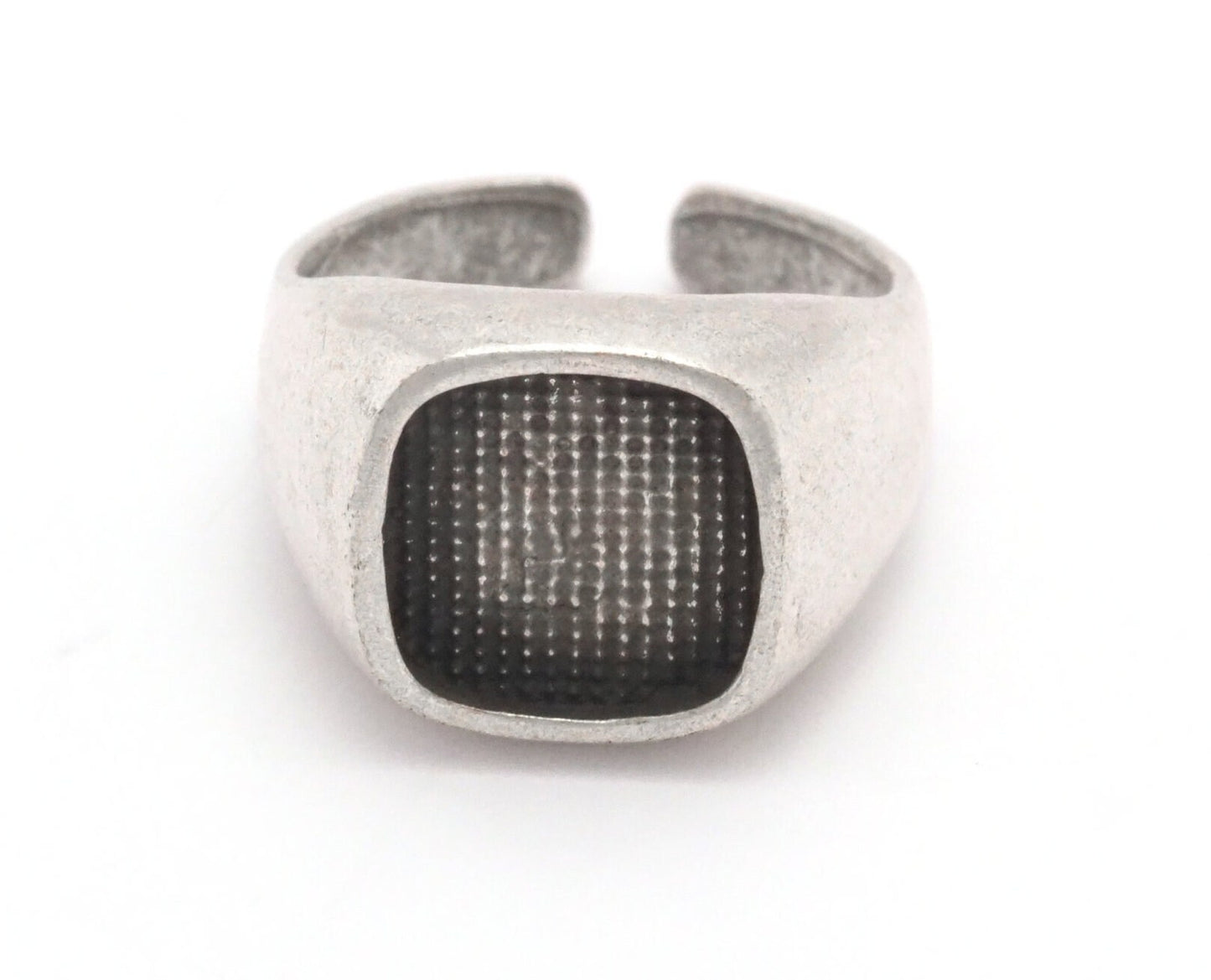 Signet Ring Adjustable Blank - Antique silver plated brass (3US - 5 US inner size - Adjustable ) Oz2053 9.5x9.5mm square