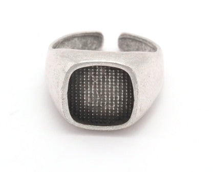 Signet Ring Adjustable Blank - Antique silver plated brass (3US - 5 US inner size - Adjustable ) Oz2053 9.5x9.5mm square