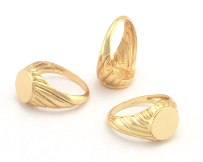 Croissant Signet Ring Blank - Shiny gold plated brass (16.25mm 5.5US inner size ) 10mm blank size 4391