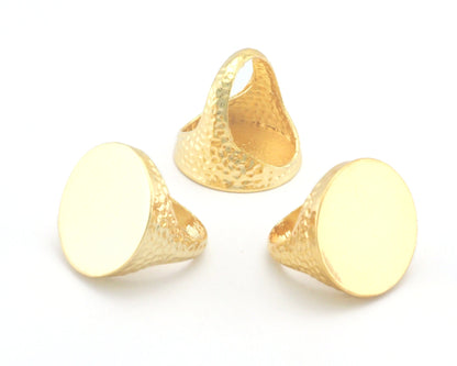 Hammered Signet Ring Blank - Shiny Gold Plated brass (17.5mm 7US inner size ) 24mm blank size OZ4385