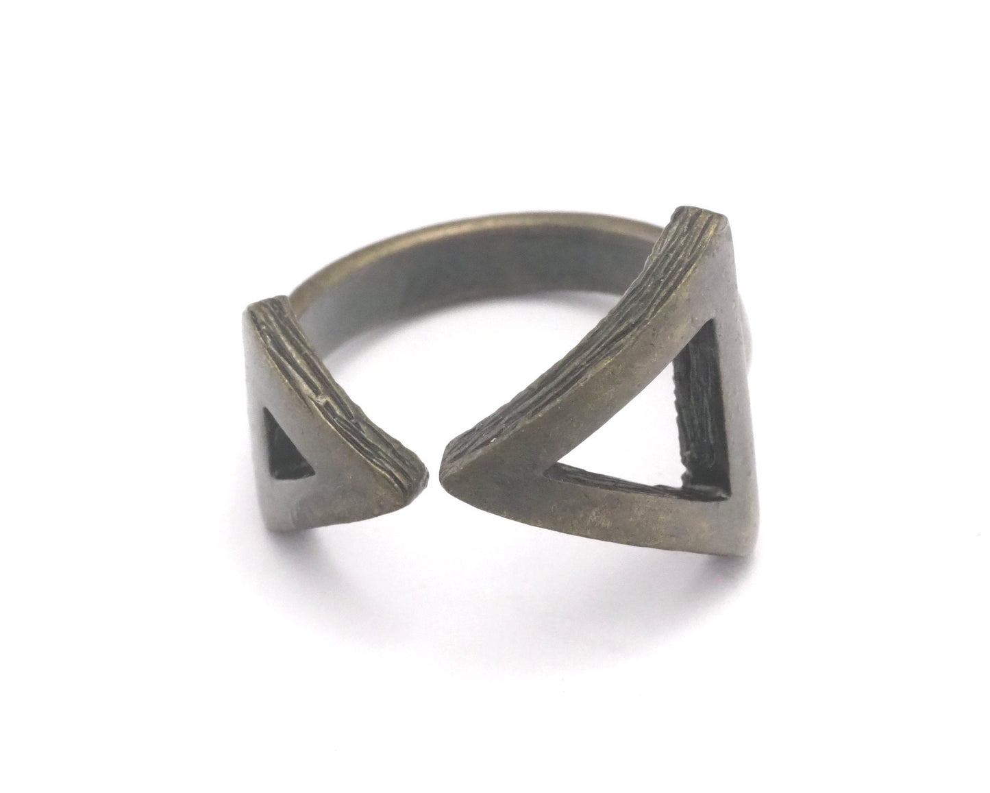 Brushed Triangles Frame Band Adjustable Ring Antique Bronze Plated Brass (5US - 8US inner size) 4355