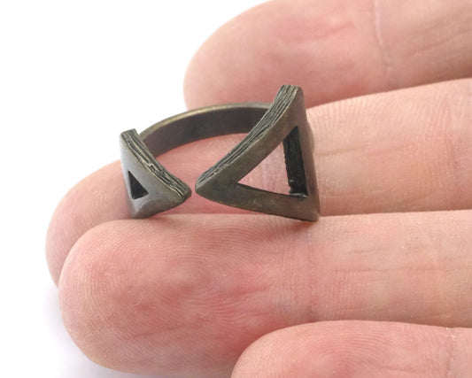 Brushed Triangles Frame Band Adjustable Ring Antique Bronze Plated Brass (5US - 8US inner size) 4355