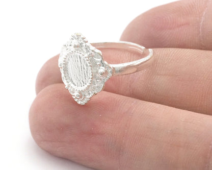 Oval Adjustable Ring Base Bezel setting blank Shiny silver plated brass (7- 9US inner size - Adjustable ) OZ2633