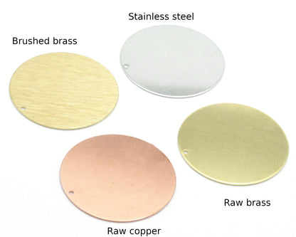 Round Circle Disc Tag Stamping Charms Raw Brass - Brushed Brass - Raw Copper - Stainless Steel 30mm 1 hole Findings S23