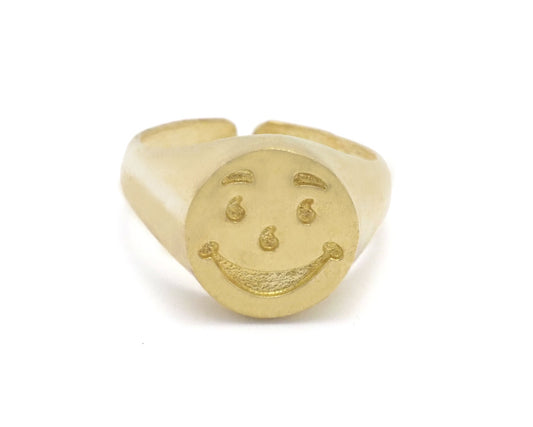 Smile Face Ring Adjustable Raw brass (7 - 9US inner size) 4395