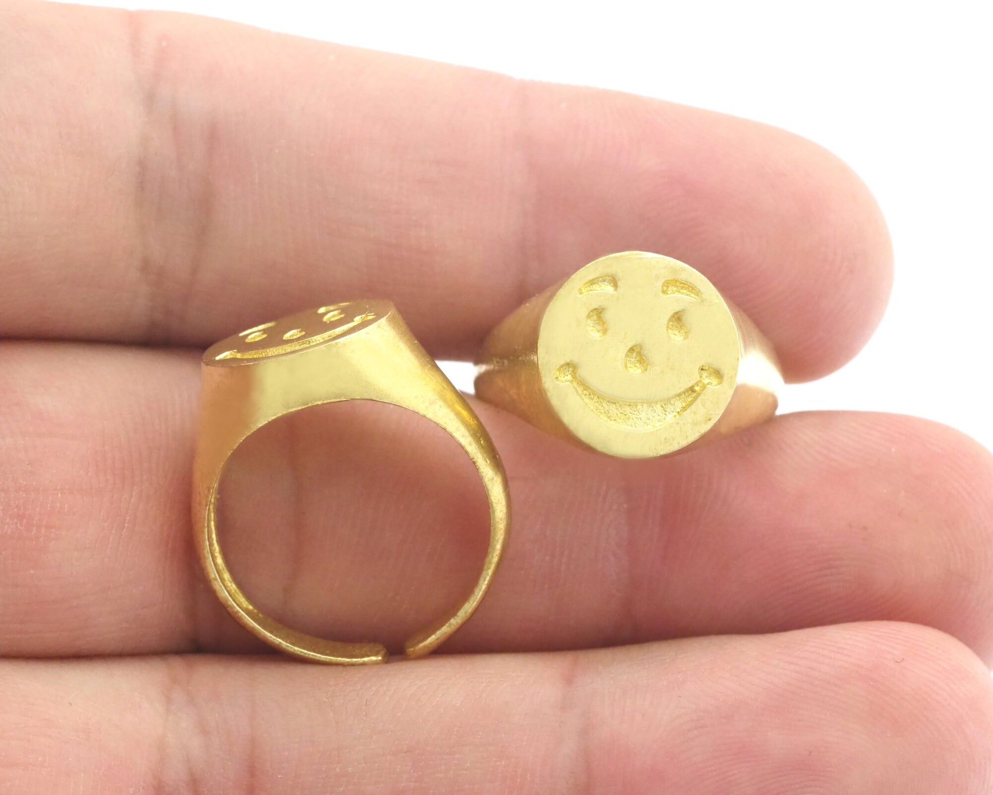 Smile Face Ring Adjustable Raw brass (7 - 9US inner size) 4395