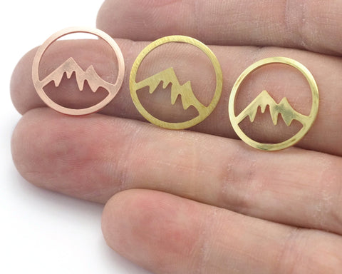 Landscape mountain charms 18mm Raw Copper - Brass - Brushed Brass findings 4436