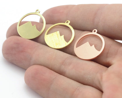 Landscape mountain charms 20x18mm Raw Copper - Brass - Brushed Brass findings 4438