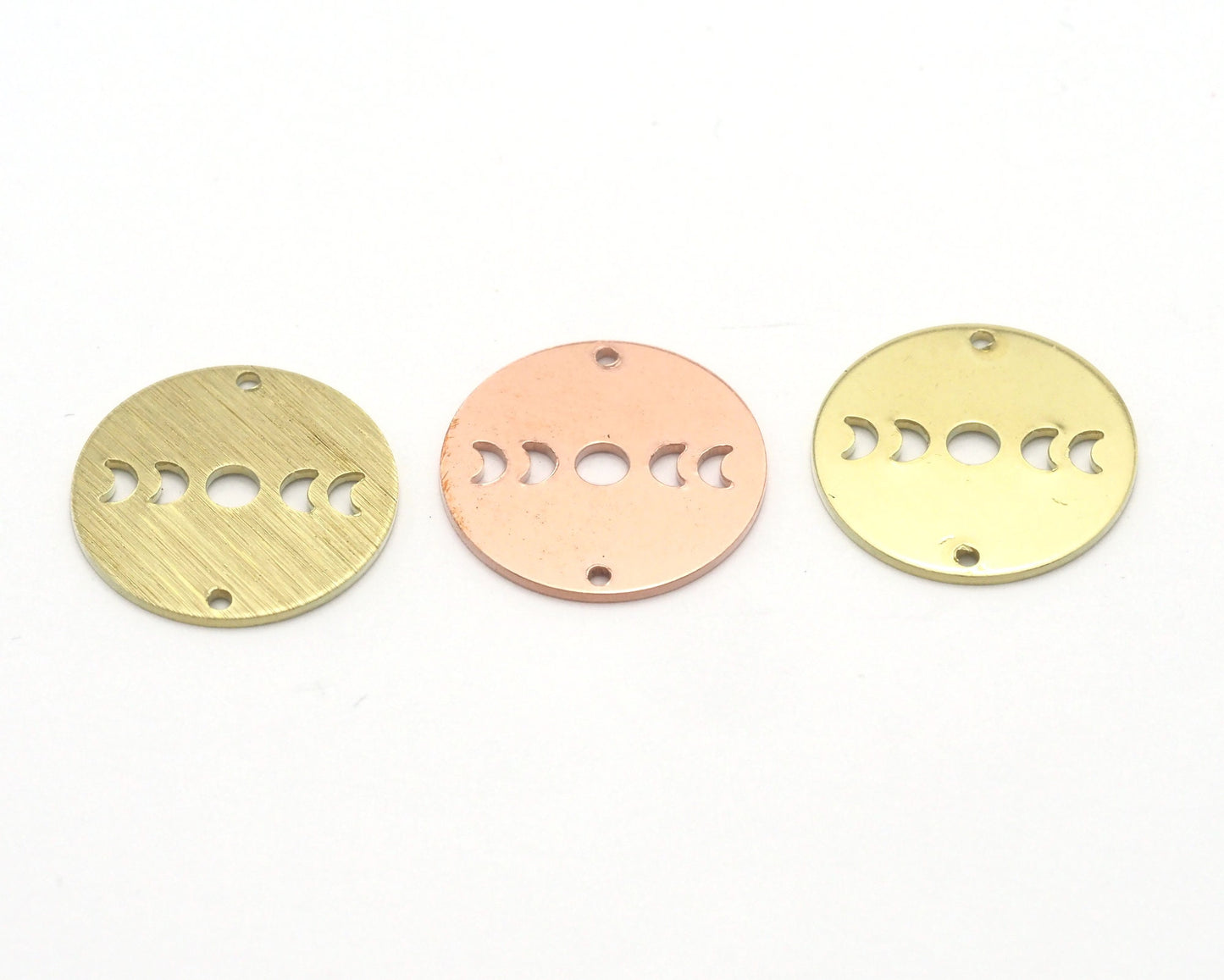 Round Moon (States of the moon) Copper - raw brass - brushed brass 18mm 2 holes connector charms findings 4447