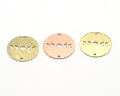 Round Moon (States of the moon) Copper - raw brass - brushed brass 18mm 2 holes connector charms findings 4447