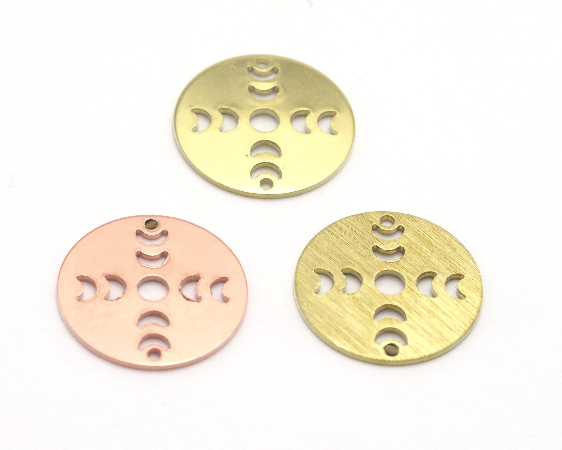 Round Moon (States of the moon) Copper - raw brass - brushed brass 18mm 2 holes connector charms findings 4449