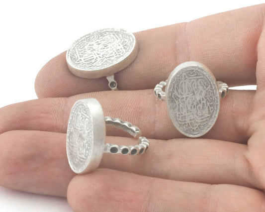 Oval Signet Ring Adjustable Blank - Antique silver plated brass (5 8 US inner size - Adjustable ) 21x15mm blank Oz4358