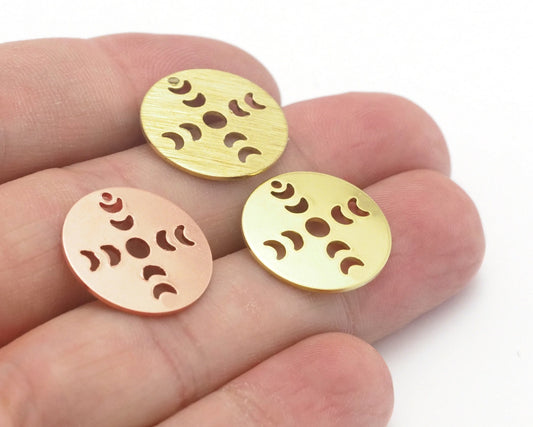 Round Moon (States of the moon) Copper - raw brass - brushed brass 18mm 1 holes charms findings 4450