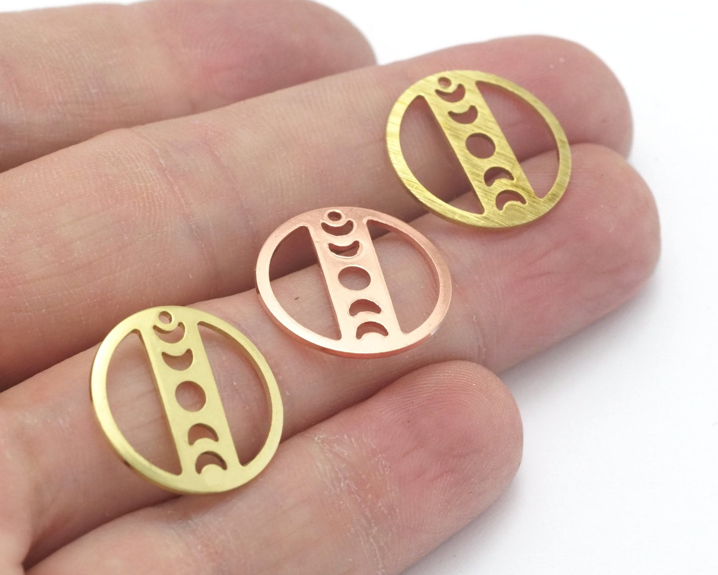 Round Moon 18mm (States of the moon) Copper - raw brass - brushed brass 1 holes connector charms findings 4454