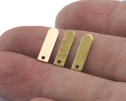 Rectangle charms findings (one side round edge) 4x14mm (States of the moon) Copper - raw brass - brushed brass 1 hole bottom 4461