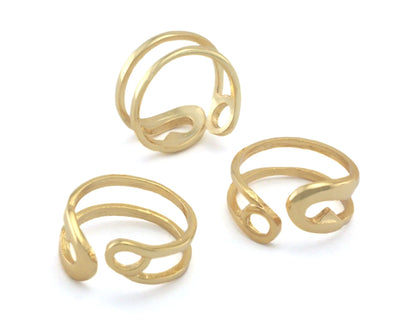 Safety Pin Statement Adjustable Ring Gold Plated Brass (7 - 9US inner size) 4334