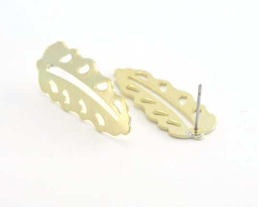 Leaf Earring Stud Post Raw Brass 30mm Earring Blanks 381