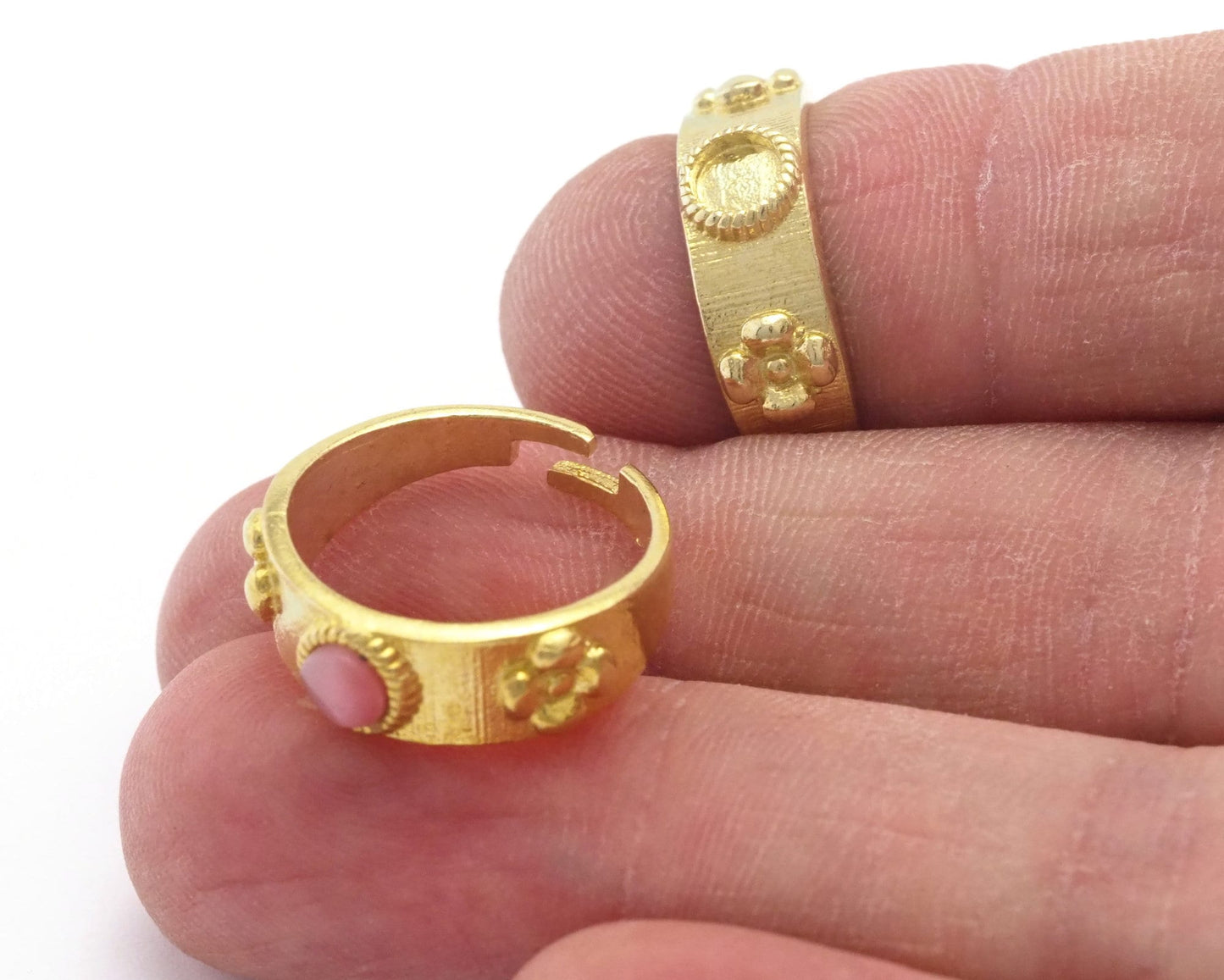 Flower Adjustable Ring Bezel Base Blank settng Raw brass (5 - 7US inner size - Adjustable ) OZ4478