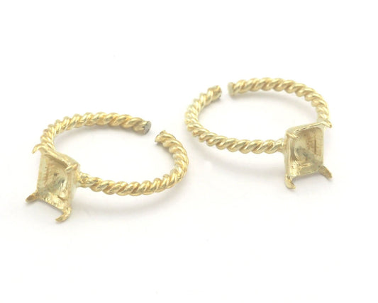 Octagon Twisted Ring Base Adjustable Ring Bezel Raw Brass (8x6mm blank) OZ4397