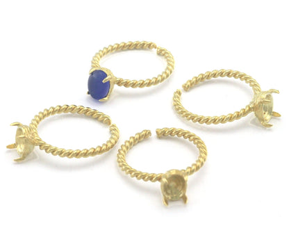 Oval Twisted Ring Base Adjustable Ring Bezel Raw Brass - Shiny silver - Antique silver - Shiny gold (8x6mm blank) OZ4398