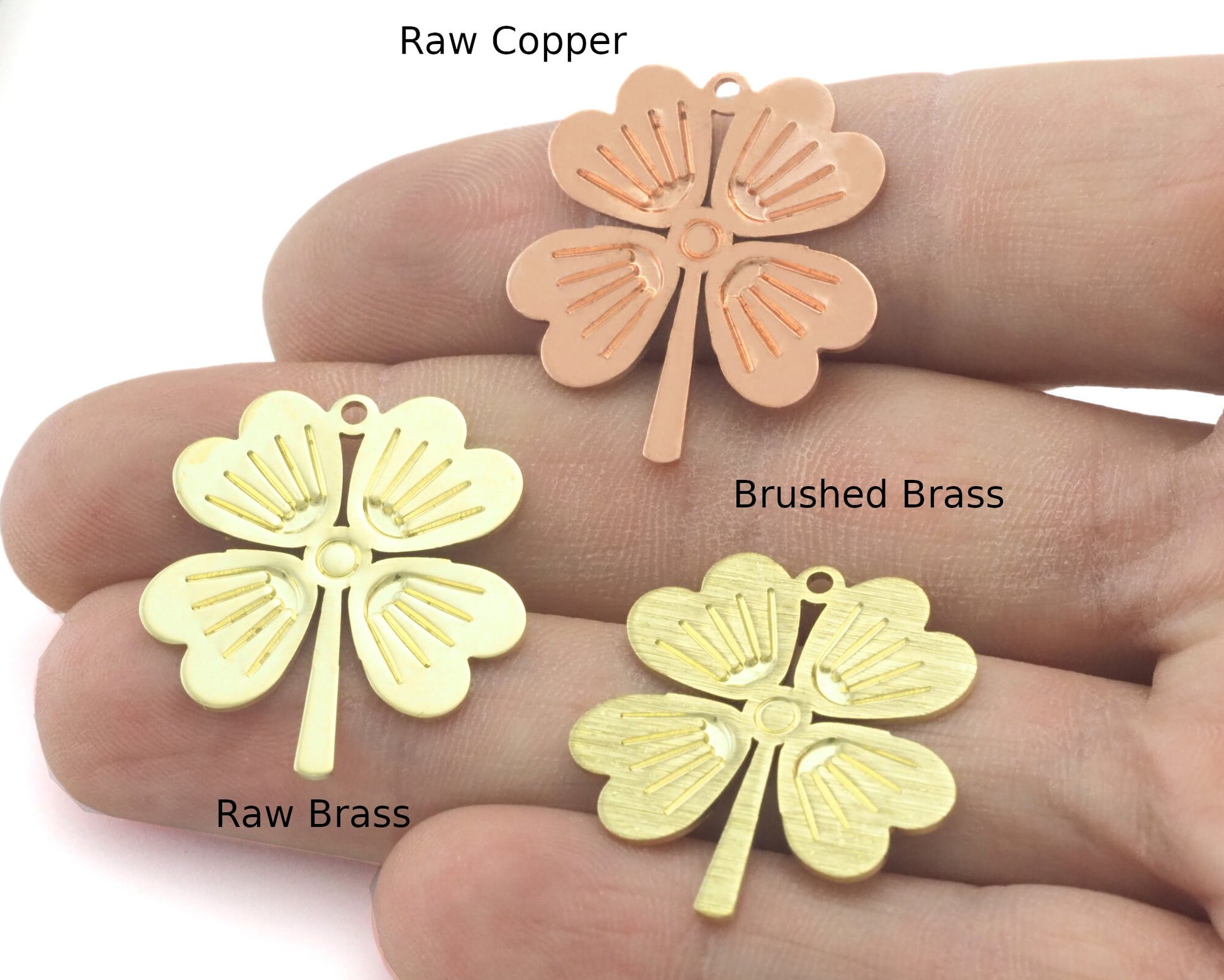 4 leaf clover charms Raw Brass -Raw Copper - Brass Brushed 36x32.5mm 4430-452