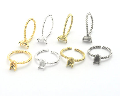 Pear Twisted Ring Base Adjustable Ring Bezel Raw Brass - Shiny silver - Antique silver - Shiny gold (8x6mm blank) OZ4399