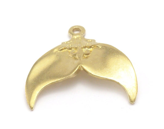 Whale tail Pendant Raw Brass 25x24mm 4481