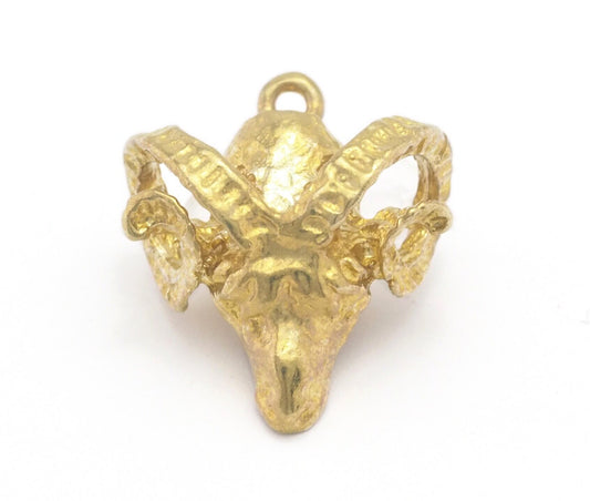 Ram head horns Pendant Raw brass 22x18mm 4482