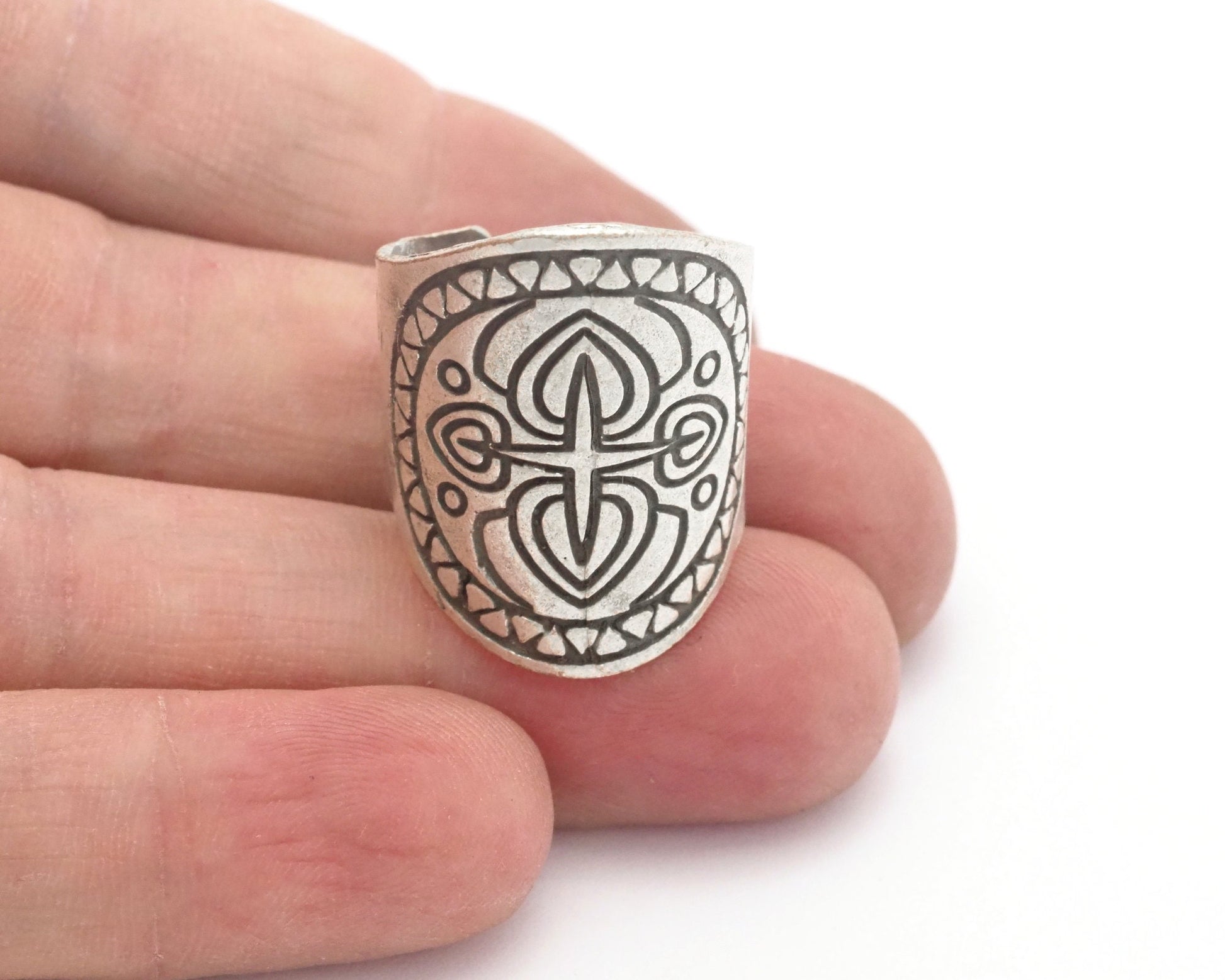 North star ring Adjustable Antique silver plated brass 26mm (6 - 8 US inner size) OZ2812