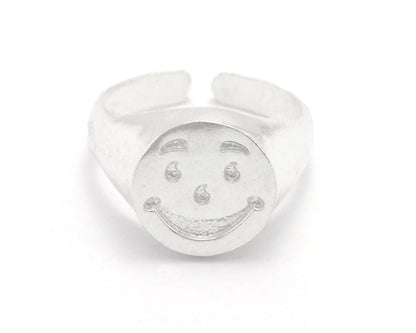Smile Face Ring Adjustable Shiny Silver Plated brass (7 - 9US inner size) 4395