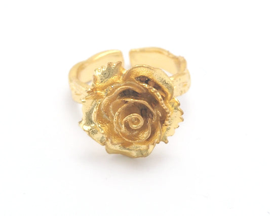 Shiny Gold Plated Rose Adjustable Ring brass (17mm 7US inner size) OZ3247